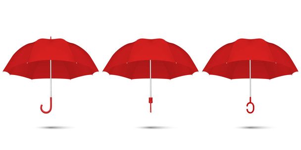 Vector 3d Realistic Render Red Blank Umbrella Icon Set Closeup Isolated on White Background. Design Template of Opened Parasols for Mock-up, Branding, Advertise etc. Top and Front View - ベクター画像