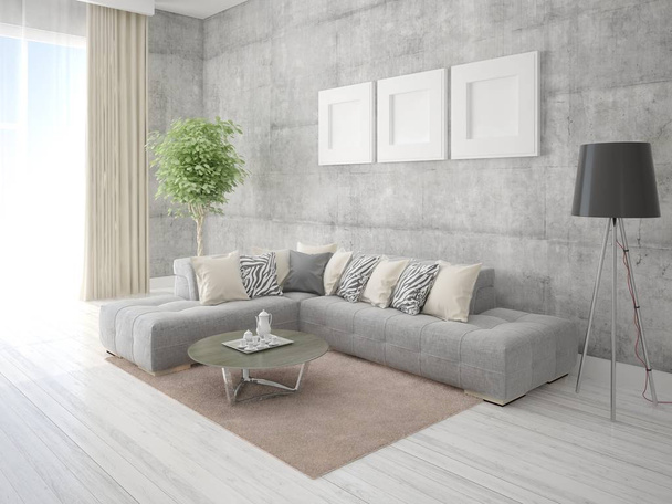 Mock up fashionable living room with a stylish corner sofa and an original background. - Photo, Image
