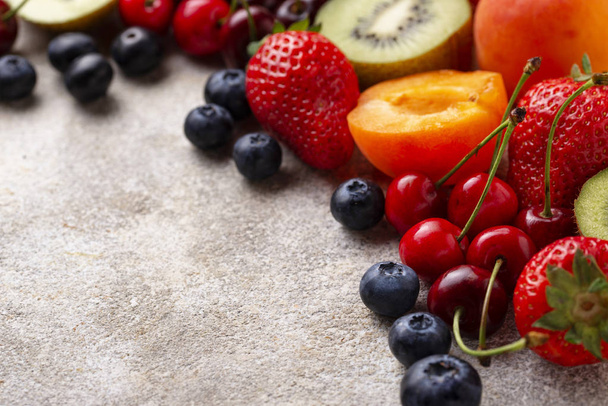Fruits and berries summer background - Photo, Image