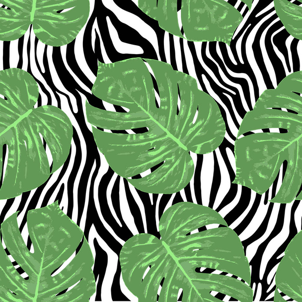 Monstera tropical leaf vector illustration. Summer print - Vektör, Görsel