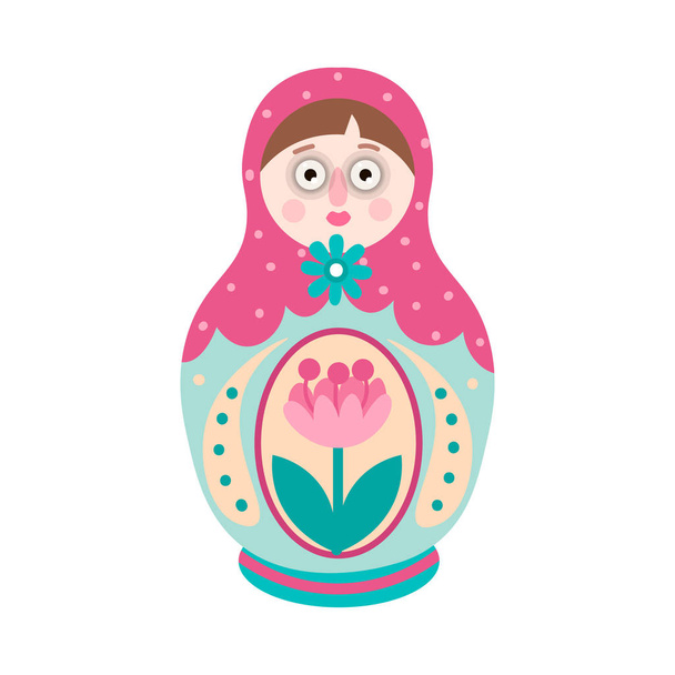 Colorful ornamental russian traditional nesting doll, with flower - Vector, imagen
