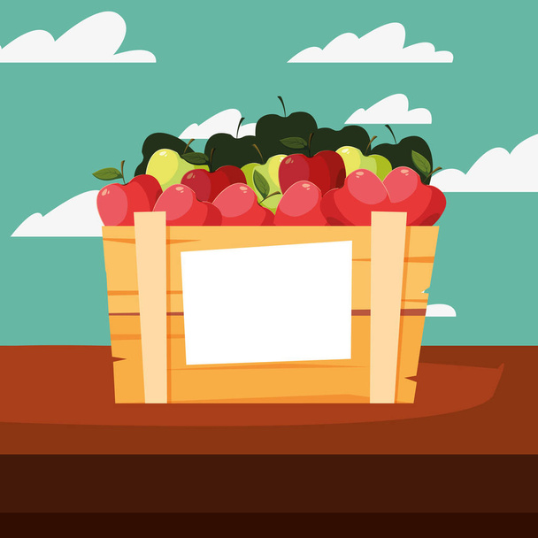 свіжі фрукти яблука в дерев'яному кошику
 - Вектор, зображення