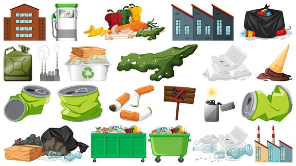 Zanieczyszczenie, śmieci, śmieci i śmieci obiekty izolowane - Wektor, obraz