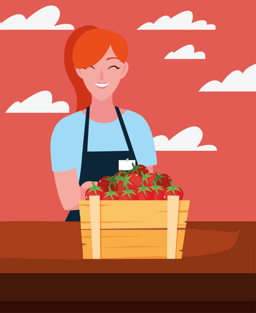 vendedor mulher produtos agrícolas colheita
 - Vetor, Imagem