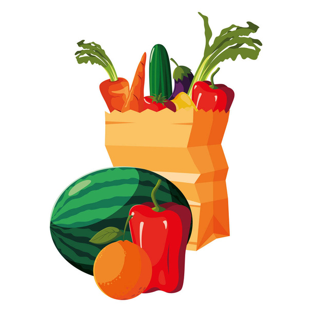 χαρτοσακούλα τροφίμων φρούτα λαχανικά - Διάνυσμα, εικόνα