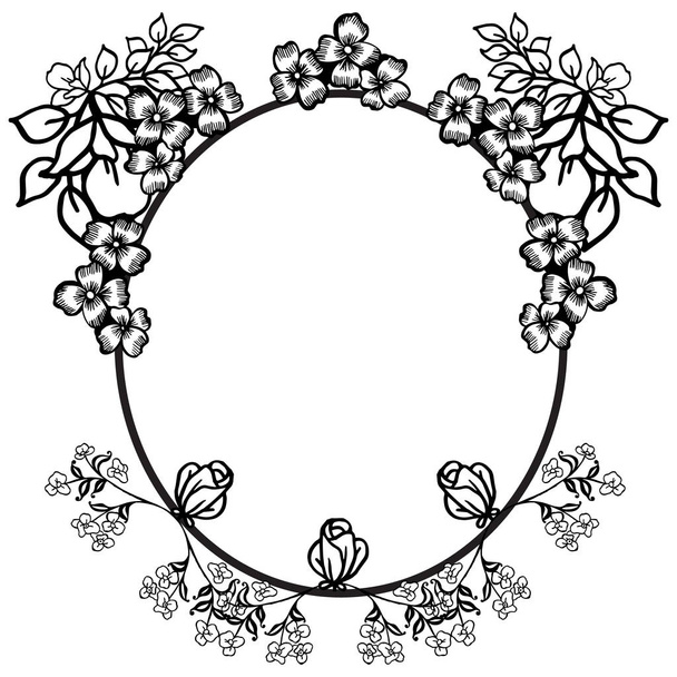 Black and white flower and leaves, frame design element in retro style. Vector - Vector, Image