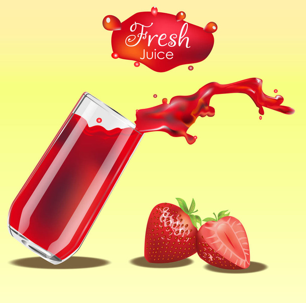 splash of strawberry juice in a glass with strawberries. - Wektor, obraz