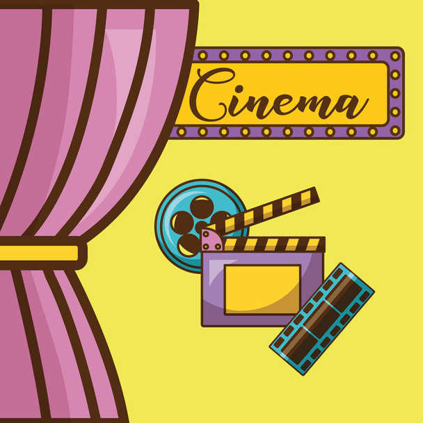 Cinema icon set over yellow background design - Vector, Image