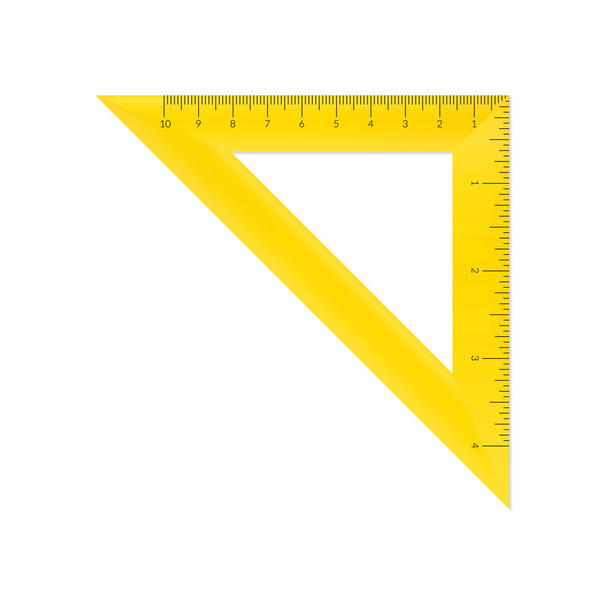 Műanyag egyenlő szélességű háromszög metrikus és angolszász mértékegységek vonalzó-skálával. - Vektor, kép