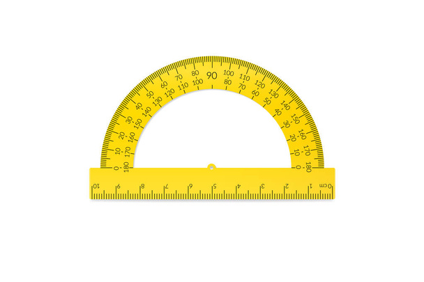 Plastic circular protractor with a ruler in metric units - Vector, Image