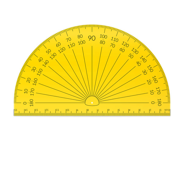 Plastic circular protractor with a ruler in metric units - Vector, Image