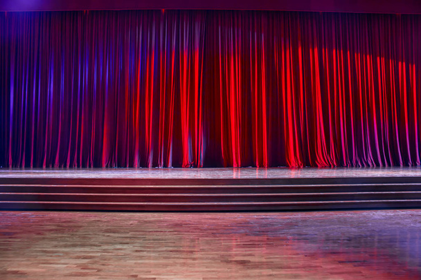 Red curtains and wooden stage. - Photo, Image