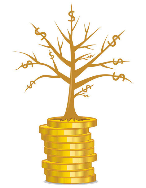 Golden money tree growing out from a coins - Vector, Image