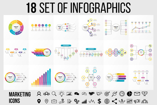 Prvky návrhu šablony Infographics Časová osa vizualizace obchodních dat s kroky možností a marketingovými ikonami - Vektor, obrázek