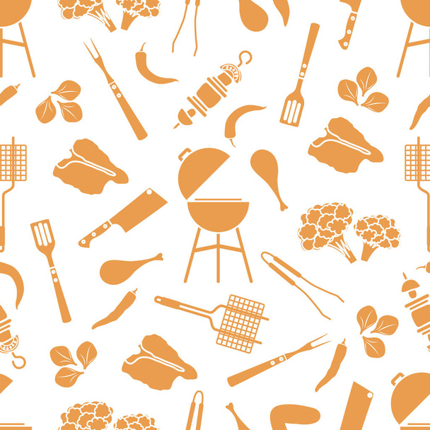 Seamless pattern Grill, barbecue tools, food. BBQ - Vecteur, image