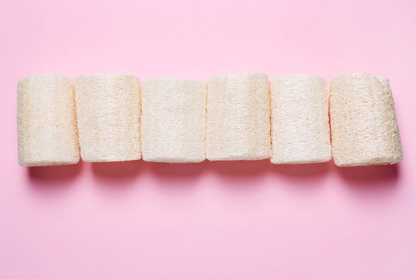 Loofah on a pink background. Organic natural sponge.  - Photo, Image