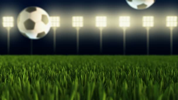 Voetbal ballen 3D realistische 4k UHD animatie. Internationale sportcompetitie. - Video