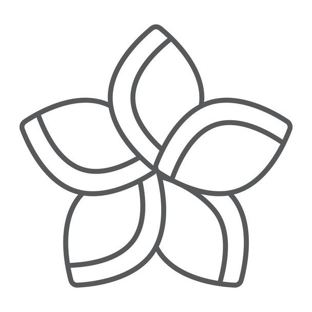 plumeria dünne Linie Symbol, Blumen und Blume, Frangipani Zeichen, Vektorgrafik, ein lineares Muster auf weißem Hintergrund. - Vektor, Bild
