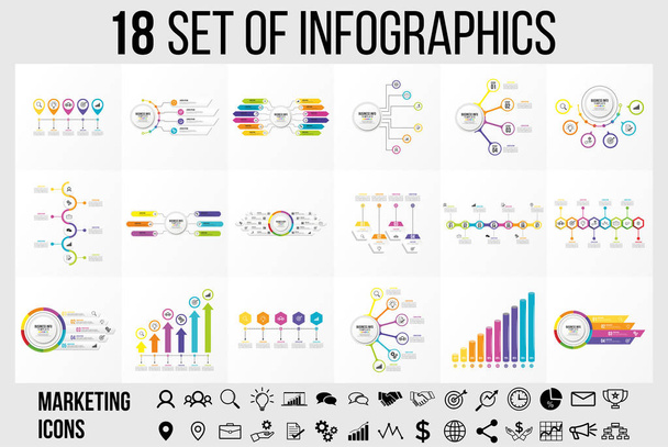 Prvky návrhu šablony Infographics Časová osa vizualizace obchodních dat s kroky možností a marketingovými ikonami - Vektor, obrázek