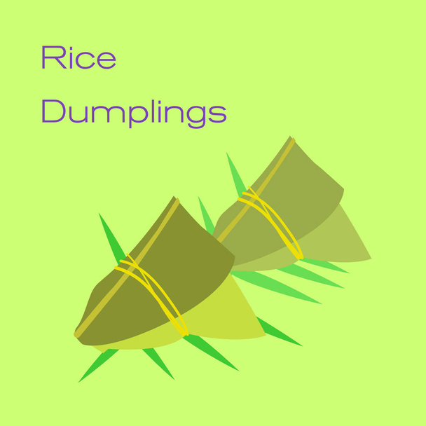 δύο ζυμαρικά ρυζιού σε πράσινα φύλλα - Διάνυσμα, εικόνα