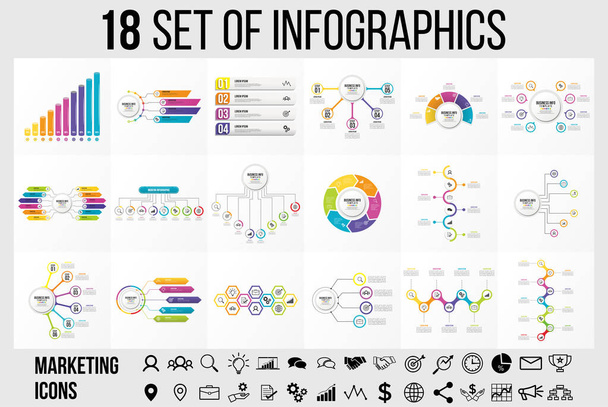 Vektör Infographics Elements Şablon Tasarım. Seçenekler Adımları ve Pazarlama Simgeleri ile İş Veri Görselleştirme Zaman Çizelgesi - Vektör, Görsel