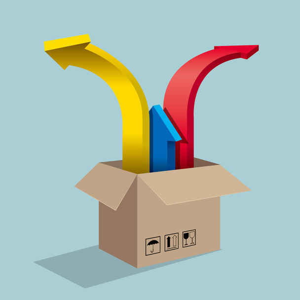 The arrow is in the carton. Isolated on blue background. - Vector, Image
