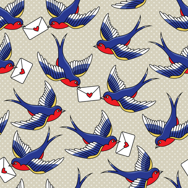 Old school pattern with birds and letters - Vector, Image