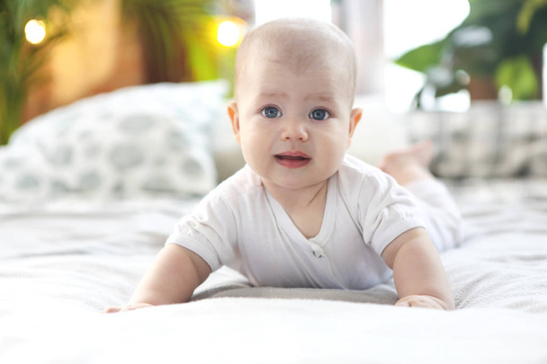 美しい青い目を持つかわいい赤ちゃん  - 写真・画像