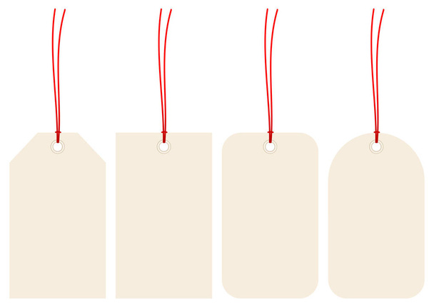 Set Of Four Beige Hangtags With Red Strings - Vector, Image