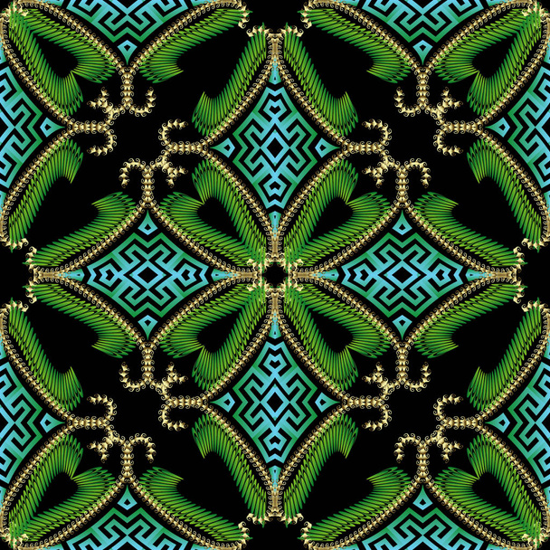 Πολυτελές Πράσινο 3D μοντέρνο ενιαίο μοτίβο. Ελληνικά διακοσμητικά αραριά - Διάνυσμα, εικόνα