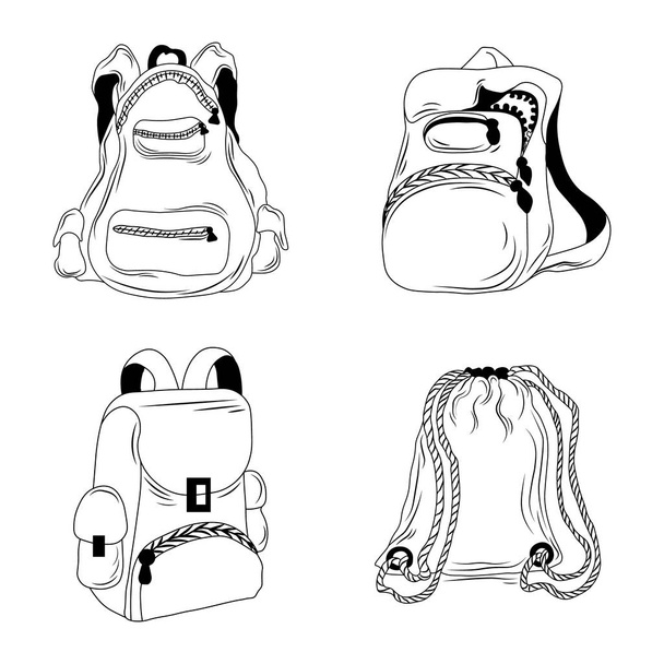 Hand drawn set of backpacks. - Vector, Image