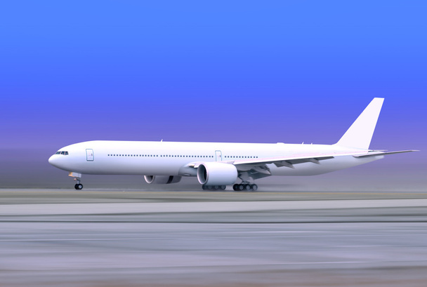 Белый самолет на взлетно-посадочной полосе
 - Фото, изображение