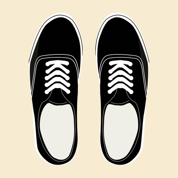 Μαύρο και άσπρο παπούτσια με λευκά κορδόνια - Διάνυσμα, εικόνα