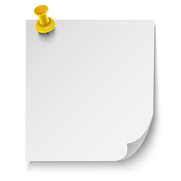 Folha branca realista com um botão clerical amarelo e sombra
 - Vetor, Imagem