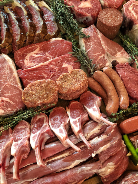 variety of raw meat as a background - Photo, Image