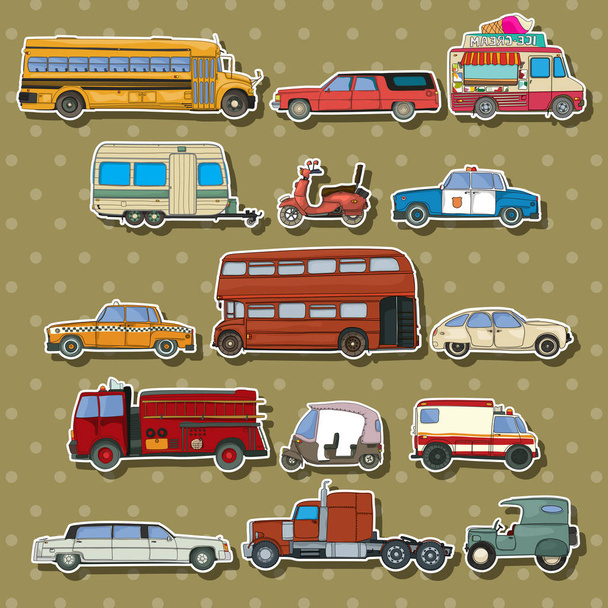 Cars cartoon stickers - Vector, imagen