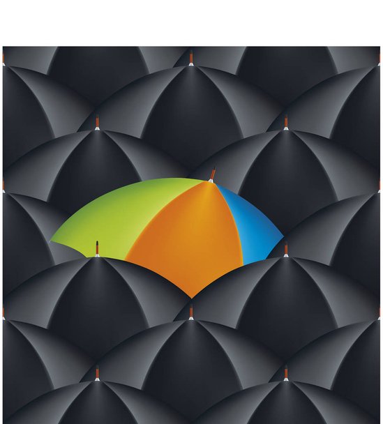 Exclusive umbrella into a sea of common pieces. Seamless background. - Vector, Image
