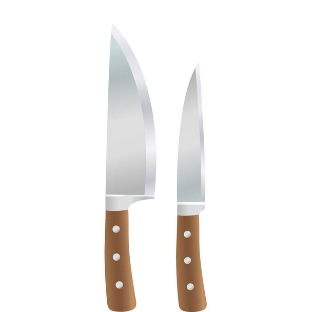Realista duas facas de cozinha de diferentes formas e tamanhos
 - Vetor, Imagem
