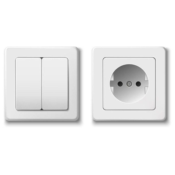 Realistic light switch and socket on white background - Wektor, obraz