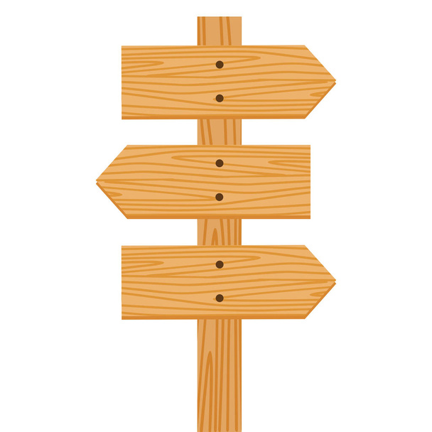 Wooden triple road signpost on a white background. - Vector, Image