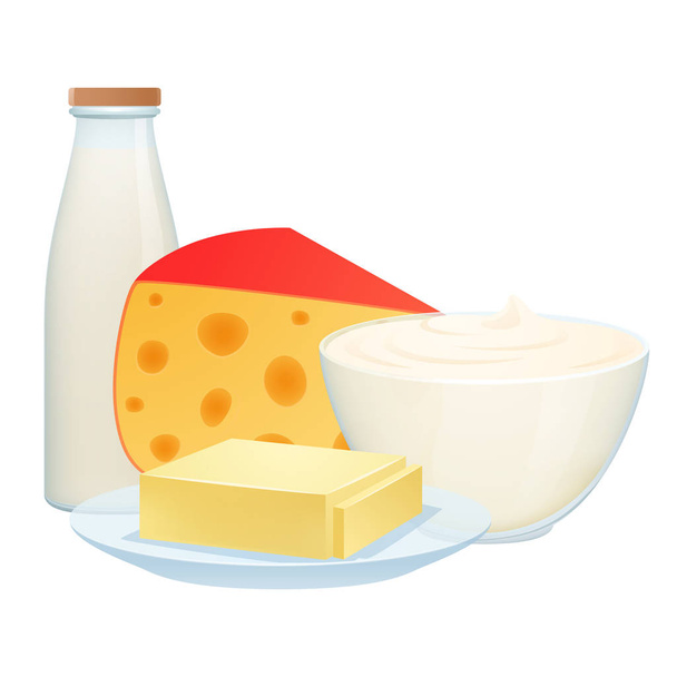 Produits laitiers : lait, fromage, crème sure, beurre
 - Vecteur, image