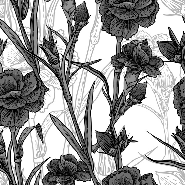 άνευ ραφής εκλεκτής ποιότητας μαύρο και άσπρο floral φόντο - Διάνυσμα, εικόνα