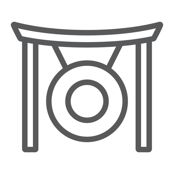 Gonglinien-Symbol, Asien und Musik, Zeichen für Musikinstrumente, Vektorgrafik, ein lineares Muster auf weißem Hintergrund. - Vektor, Bild
