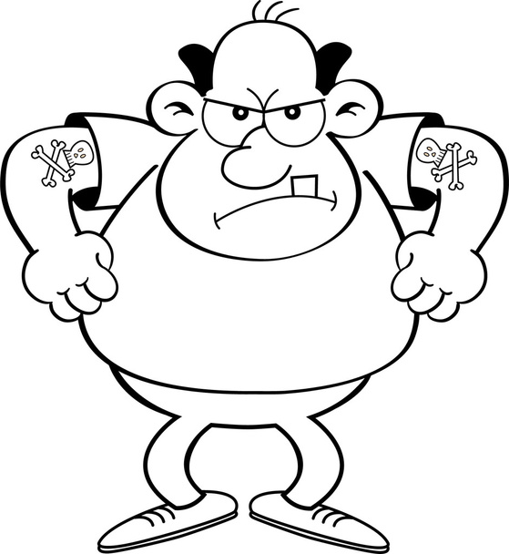 Мультфильм сердитый человек с тату
 - Вектор,изображение