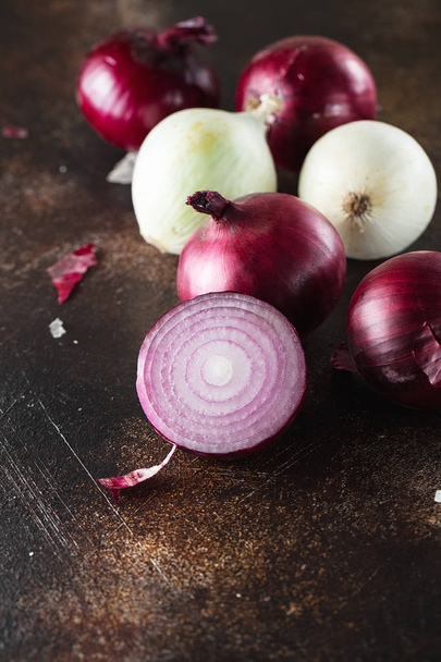 red onions. Red onion halves. Food Ingredients - Photo, Image