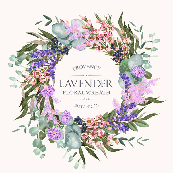 Vector card with high detailed lavender wreath - Vector, Image