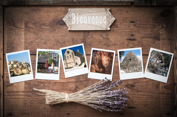 Polaroid-Fotorahmen mit Urlaubsfotos aus Südfrankreich - Foto, Bild