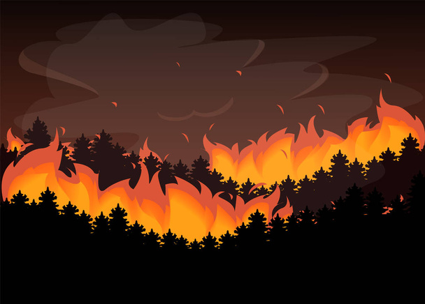 森の中の山火事自然災害、赤い炎 - ベクター画像