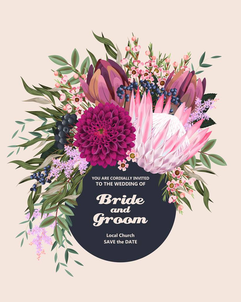 Vintage wedding card with flowers and greenery - Vector, Imagen