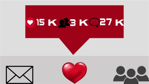 Social media counter for likes, comments and followers. Animated counter for hearts and likes with messages for social media business on a grey background. - Footage, Video